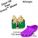 CROC - 0493 - Present - Green - Gold Bow - Mini - Clog Shoe Decoration Charm