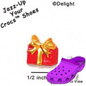 CROC - 0494 - Present - Red - Gold Bow - Mini - Clog Shoe Decoration Charm