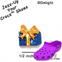 CROC - 9440 - Present Blue Gold Bow - Mini - Clog Shoe Decoration Charm