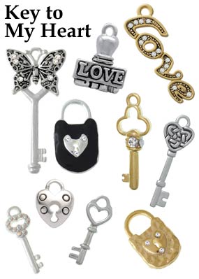 key heart charms