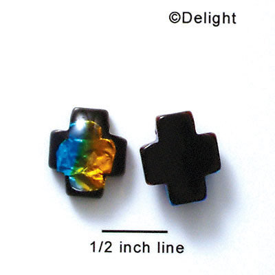 D1002 - Blue, Green, and Yellow Square Cross - Resin Dichroic Cabochon