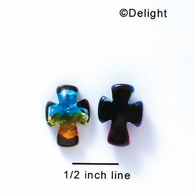 D1006 - Blue, Green, and Yellow Celtic Cross - Resin Dichroic Cabochon