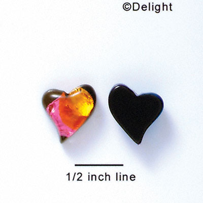 D1024* - Pink, Orange, and Yellow Medium Swing Heart - Resin Dichroic Cabochon (Left or Right)