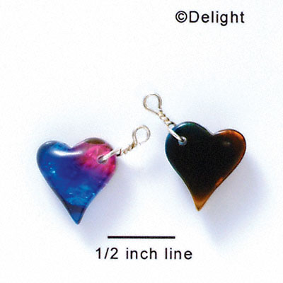 DC1017 - Blue, Purple, and Pink Medium Heart - Resin Dichroic Charm