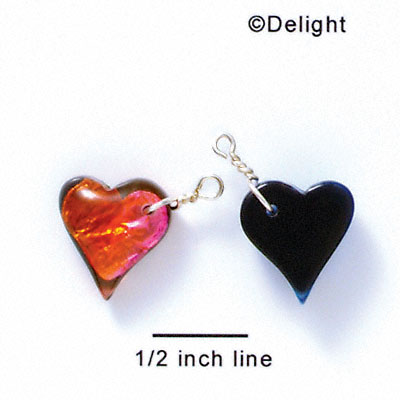 DC1020 - Pink, Orange, and Yellow Medium Heart - Resin Dichroic Charm