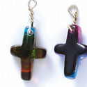 DC1010 - Blue, Green, and Yellow Thin Cross - Resin Dichroic Charm