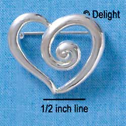 C2883 - Large Silver Curly Heart Charm Pin ( 6 pins per package)