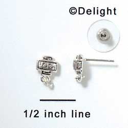 F1009 - Small rectangular Green Key Post Earrings - Silver plating Finding (3 pairs per package)