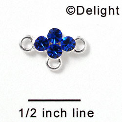 F1047 - Four Blue (Sapphire) Swarovski Crystal Connector with 3 loops - Silver plated Charm