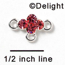 F1048 - Four Hot Pink (Rose) Swarovski Crystal Connector with 3 loops - Silver plated Charm