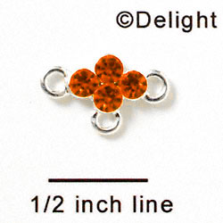 F1051 - Four Orange (Hyacinth) Swarovski Crystal Connector with 3 loops - Silver plated Charm