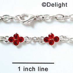 F1052 - Link Bracelet with 2 Red (Light Siam) Swarovski Crystal Connectors (8 inches long with lobster claw clasp)
