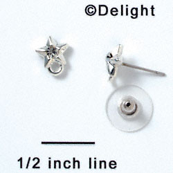 F1058 - Silver Star Post Earrings with Clear Swarovski Crystal (Back included) (1 pair per package)