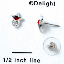 F1059 - Silver Star Post Earrings with Red (Light Siam) Swarovski Crystal (Back included) (1 pair per package)