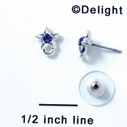 F1060 - Silver Star Post Earrings with Blue (Sapphire) Swarovski Crystal (Back included) (1 pair per package)