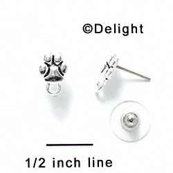 F1068 - Mini Silver Paw with Loop Post Earrings (Back included) (1 pair per package)