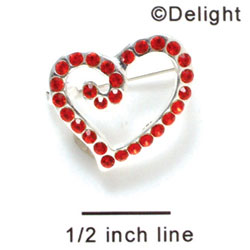 F1070 - Red Swarovski Crystal Curled Heart Pins