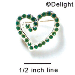 F1073 - Emerald Green Swarovski Crystal Curled Heart Pins