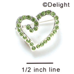 F1075 - Peridot Green Swarovski Crystal Curled Heart Pins