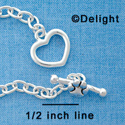 F1090 - Silver Chain Bracelet with Paw Heart Toggle