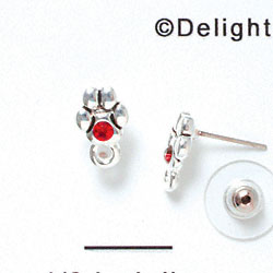 F1115 - Mini Silver Paw with Red Swarovski Crystal with Loop - Post Earrings (1 pair per package)