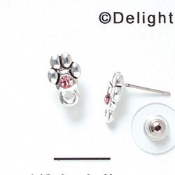 F1117 - Mini Silver Paw with Light Pink Swarovski Crystal with Loop - Post Earrings (1 pair per package)