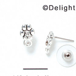 F1119 - Mini Silver Paw with Clear Swarovski Crystal with Loop - Post Earrings (1 pair per package)