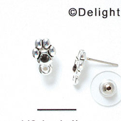 F1122 - Mini Silver Paw with Black Swarovski Crystal with Loop - Post Earrings (1 pair per package)