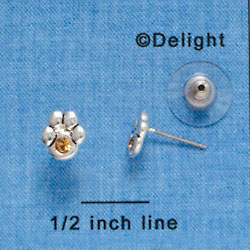 F1128 - Mini Silver Paw with Yellow Swarovski Crystal - Post Earrings (1 pair per package)