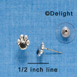 F1130 - Mini Silver Paw with Black Swarovski Crystal - Post Earrings (1 pair per package)