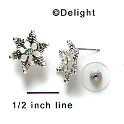 F1147 - Silver Snowflake with Swarovski Crystal - Post Earrings (1 Pair per package)