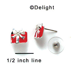 F1149 - Small Red Enamel Present - Post Earrings (1 Pair per package)