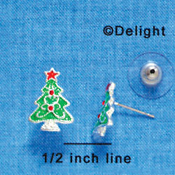 F1154 - Green Enamel Christmas Tree with Swarovski Crystals - Post Earrings (1 Pair per package)
