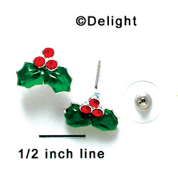 F1162 - Resin Holly Leaves with Red Swarovski Berries - Post Earrings (1 Pair per package)