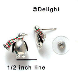 F1164 - Silver Penguin with Scarf - Post Earrings (1 Pair per package)