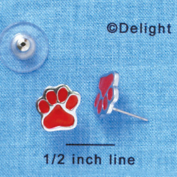F1175 - Small Red Paw - Post Earrings (1 Pair per package)