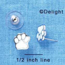 F1183 - Small White Paw - Post Earrings (1 Pair per package)