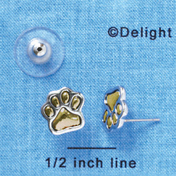 F1186 - Small Two Tone Gold & Silver Paw - Post Earrings (1 Pair per package)