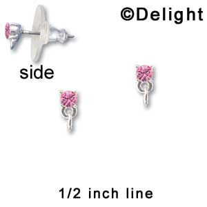 F1232 - Small 3.3mm Hot Pink Swarovski Crystal with Loop - Post Earrings