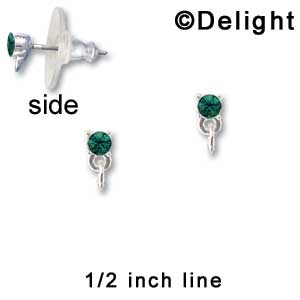 F1234 - Small 3.3mm Emerald Green Swarovski Crystal with Loop - Post Earrings