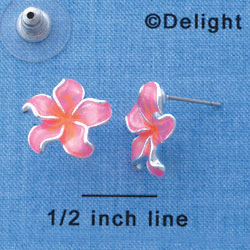 F1238 - Hot Pink & Orange Plumeria Flower - Post Earrings