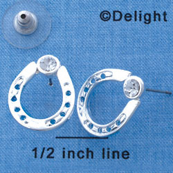 F1258 tlf - Large Silver Horseshoe with Crystal Swarovski - Post Earrings (1 Pair per Package)