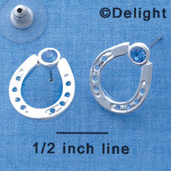 F1259 tlf - Large Silver Horseshoe with Sapphire Blue Swarovski - Post Earrings (1 Pair per Package)