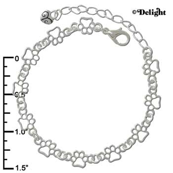 F1261 tlf - Mini Open Paw Silver Link Charm Bracelet