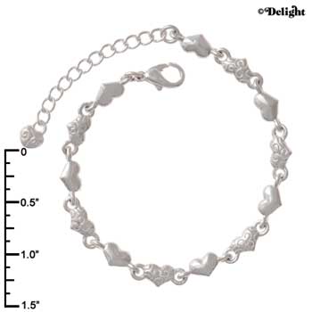 F1262 tlf - Mini Smooth & Scroll Heart Link Charm Bracelet