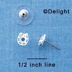 F1274 tlf - Mini Silver Horseshoe with Blue Swarovski Crystal - Post Earrings