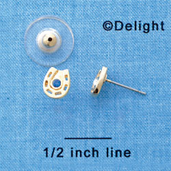 F1276 tlf - Mini Gold Horseshoe with Blue Swarovski Crystal - Post Earrings