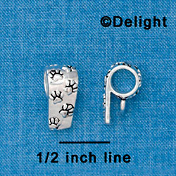 F1337 tlf - Antiqued Paw Prints Pattern - Silver Bail with Loop