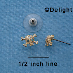 F1341 tlf - Mini Gold Skull & Bones with AB Swarovski Crystals - Post Earrings (1 pair per package)