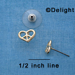 F1342 tlf - Mini Gold Heart Peace Sign - Post Earrings (1 pair per package)